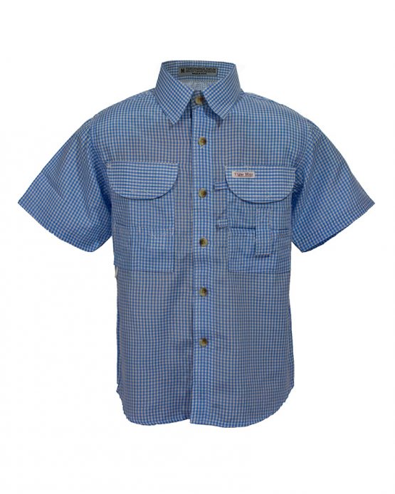 Kid's Fishing Shirt, Blue gingham fishing shirt, Tiger Hill Fishing Shirt